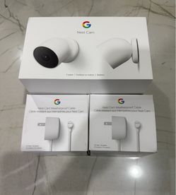 Google Nest Cam Outdoor or Indoor, Battery and Wired - 2nd Generation - 2 Count + 2 Google Weatherproof Cable 10 Meters