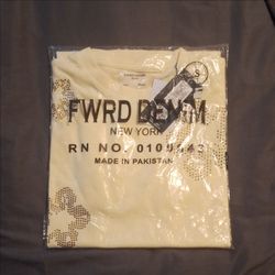 FWRD DENIM Studded Beige Cotton Jersey Crew Neck Men's T-Shirt Size S