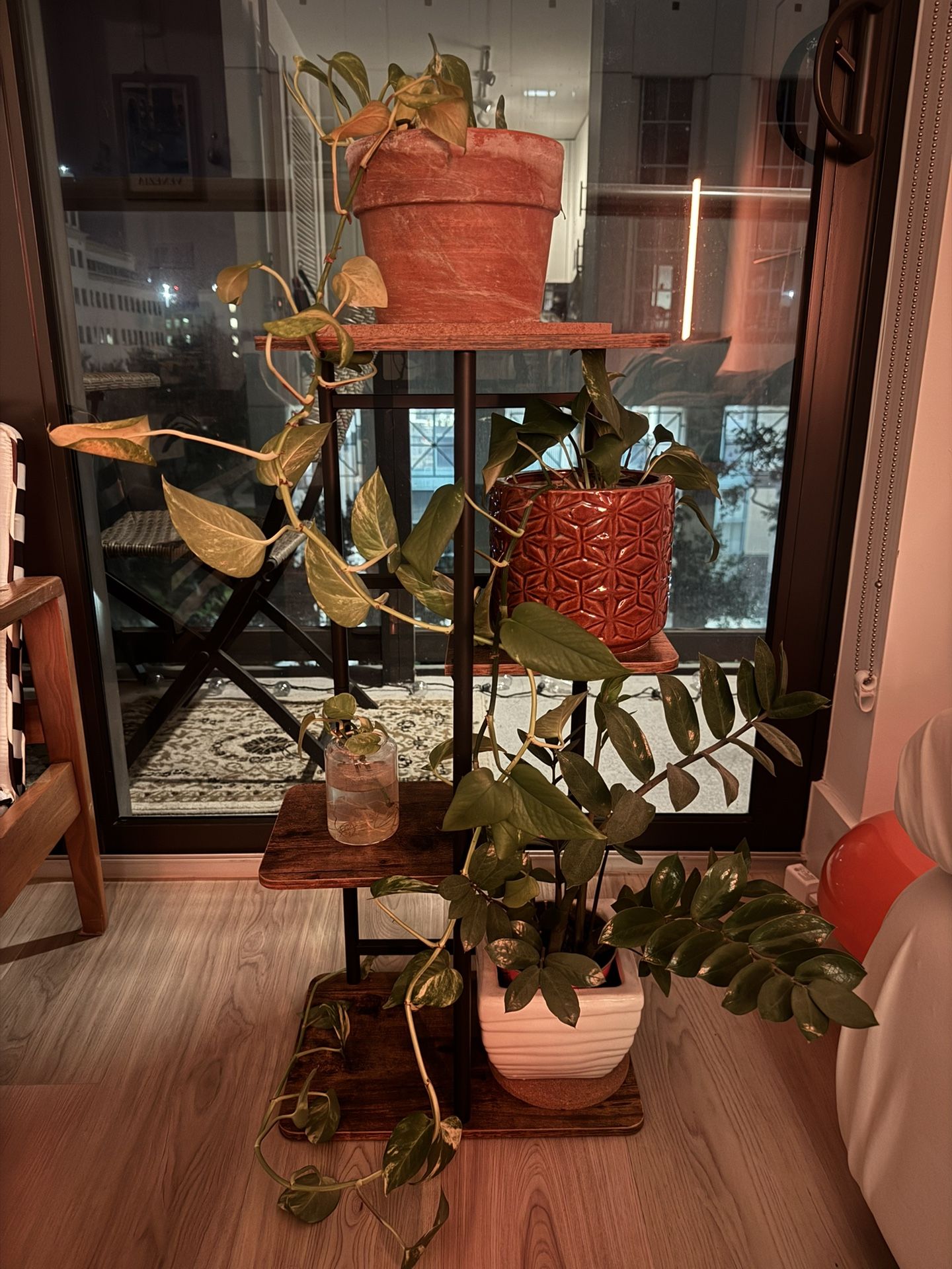 Wooded Plant Stand With Potted Plants Included