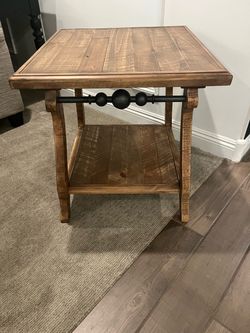 Rustic Wood End Table with Lower Shelf