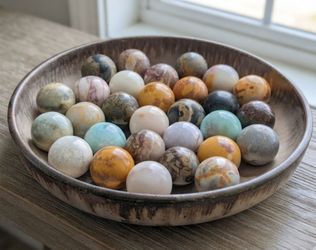 28pc Vintage Natural Gemstone Sphere Crystal Ball Lot 1" Fossil Turritella Agate Jasper