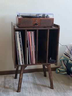 Mid-Century Wood Vinyl Record Storage Stand