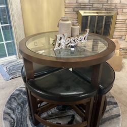 Glass Table With 4 Stools 