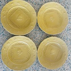 Vintage Easter Bordallo Pinheiro Yellow Bunny Rabbit Plates Carrots Set Of 