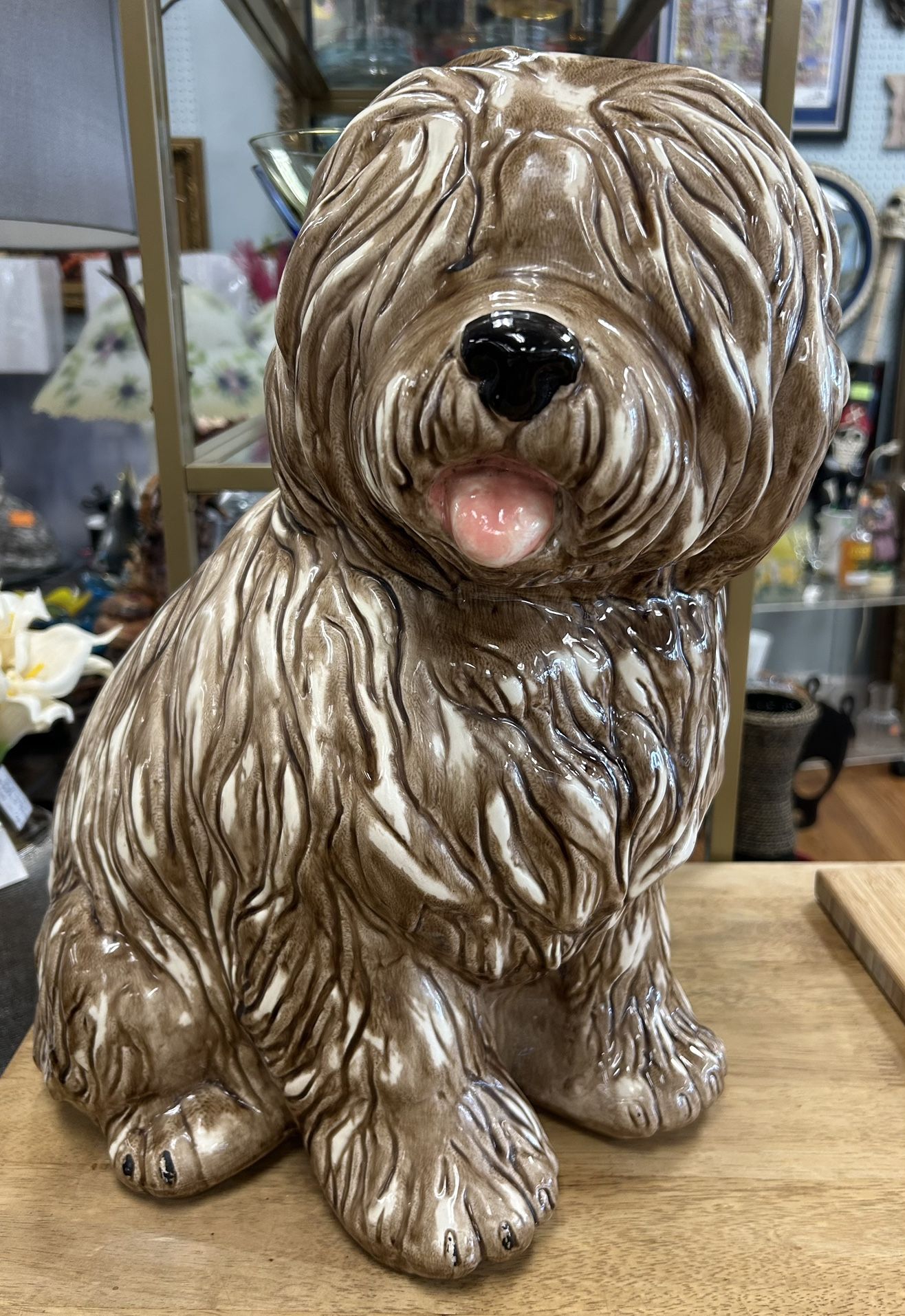 Vintage 17 inch mid-century old English sheep dog ceramic statue