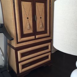 Beautiful Seagrass Armoire Cabinet On Top And 2 Drawers On The Bottom