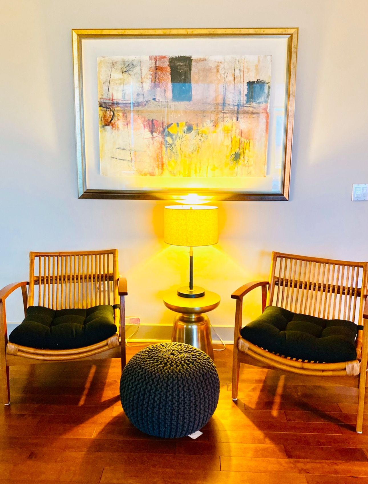 Two CB2 Noelie Rattan Lounge Chair With Black Cushion In Vienna Fabric in Black