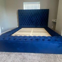 Blue Storage Platform Bed Frame Cama/ Mattress Sold Separately 