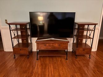 Walnut entertainment Center & 4 4-Tier Display Racks