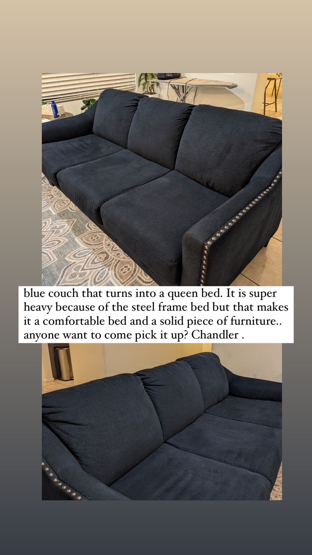 Blue Pull Out Queen Bed And Couch 