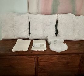 Three 20” x20”new feather pillows and covers