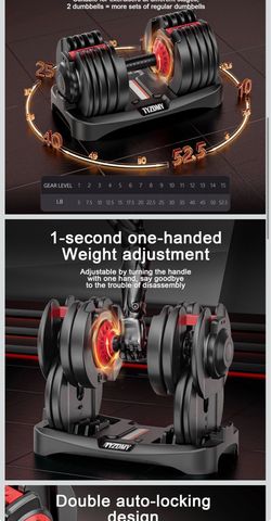 TYZDMY Adjustable Dumbbells Set of 2，Free Weights Dumbbells Set，Adjustable Dumbbell Set，52.5 lbs pair 105 lbs，15 in 1，for Men/Women Gym Equipment for 