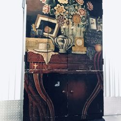 Unique, One Of A Kind, Customized Decoupage Vintage Cabinet. Great Conversation Piece Priced to sell