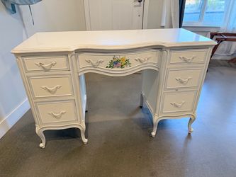 French Provincial White Painted Vanity Desk