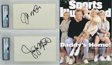 PSA DNA Joe Montana & Jennifer Signed Autograph 3x5 Index Cards Certified Authentic Slabbed 49ers