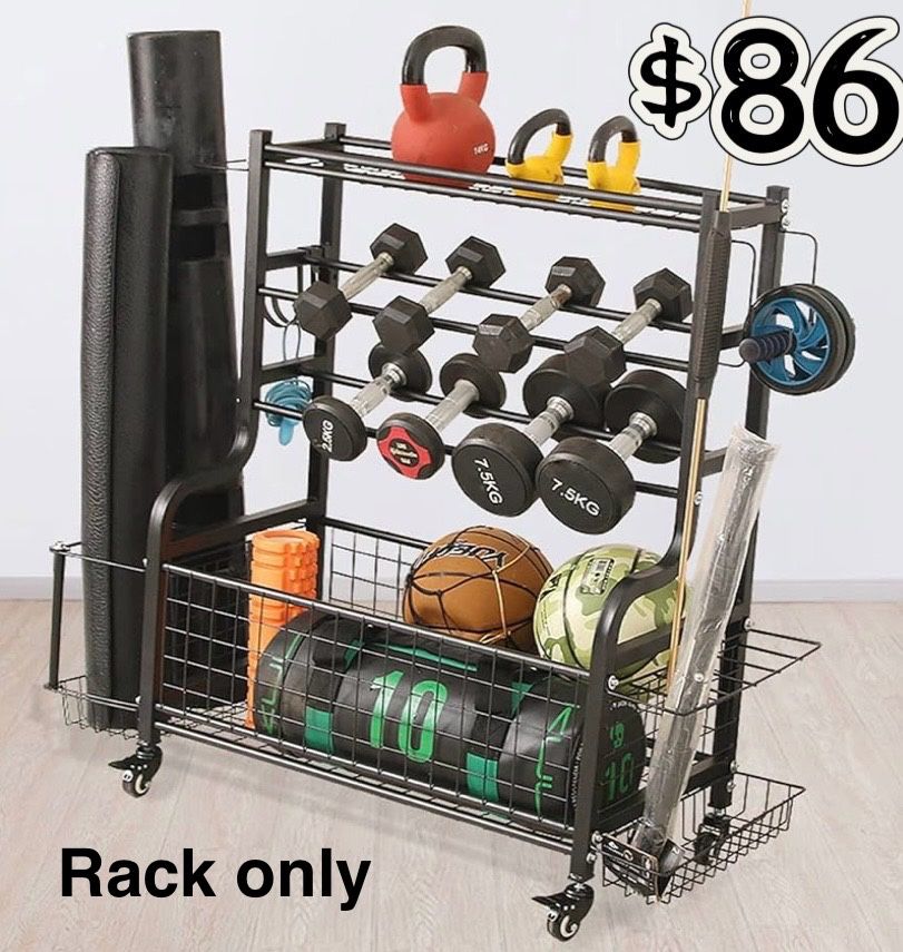 😀 Dumbbell Rack Stand, Home Gym Storage for Dumbbells Kettlebells Yoga Mat and Balls, All in One Workout Storage with Wheel