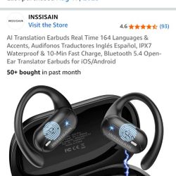 AI Translation Earbuds Real Time 164 Languages & Accents, Audifonos Traductores Inglés Español, IPX7 Waterproof & 10-Min Fast Charge, Bluetooth 5.4 Op