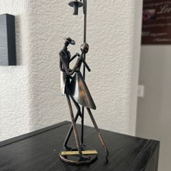Handmade Brutalist Wrough Iron Sculpture:Tango Couple Under Street Light