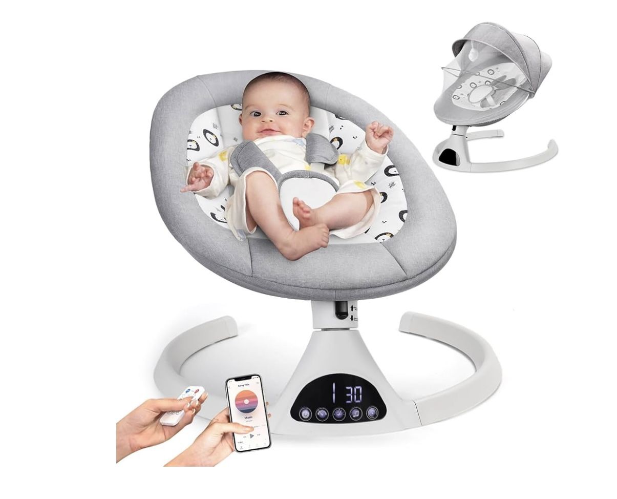 Electric Baby Swing Infant Swing Toddler for Newborn Boy Girl, 5 Sway Speeds with Remote Control,