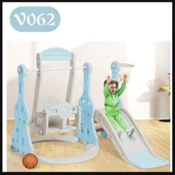 Ealing Toddler Slide Swing Set for Age 1-3  Indoor Baby Swing Toys Playset with Climber&Basketball Hoop,Blue(V062)
