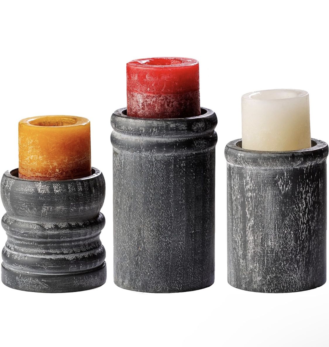 Dark gray wood Candle Holders Set of 3