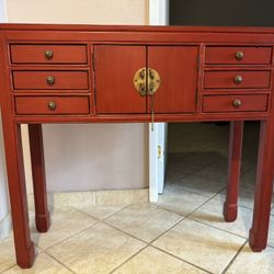 Red distressed red wooden table 