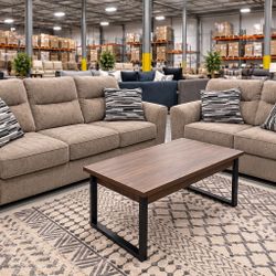 🛋️ Sofa OR Loveseat — $449 EACH! Your choice! Comfortable seating in a beautiful neutral color with stylish accent pillows.$40 Down No Credit Needed