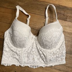Victoria’s Secret 34D white lace lined Demi lingerie bralette corset style bra