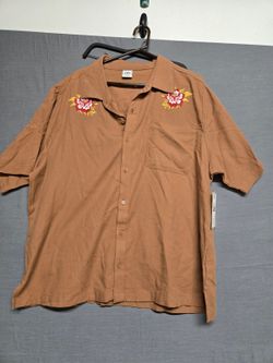 Kacey Lee Short Sleeve Woven Shirt Rust Brown Men's XL