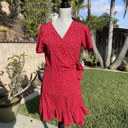 New Relipop Size M Red And White Polka Dot Wrap Dress 