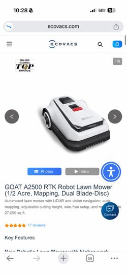 GOAT A2500 RTK Robot Lawn Mower (1/2 Acre, Mapping, Dual Blade-Disc) Automated lawn mower with LiDAR