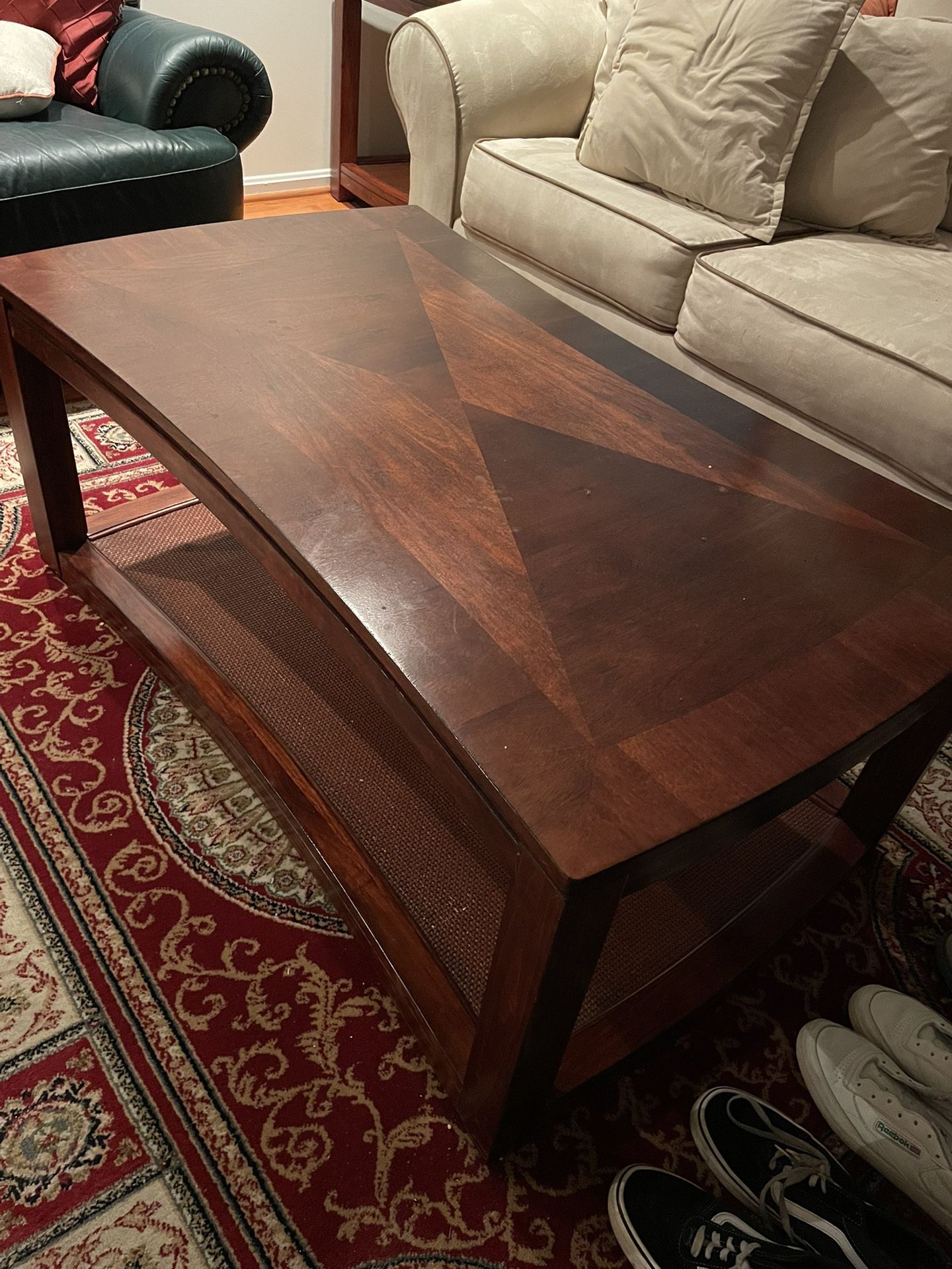 3-Piece Coffee & End Table Set – Solid Wood with Inlay Top