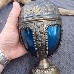 Metal And Blue Glass Chalice