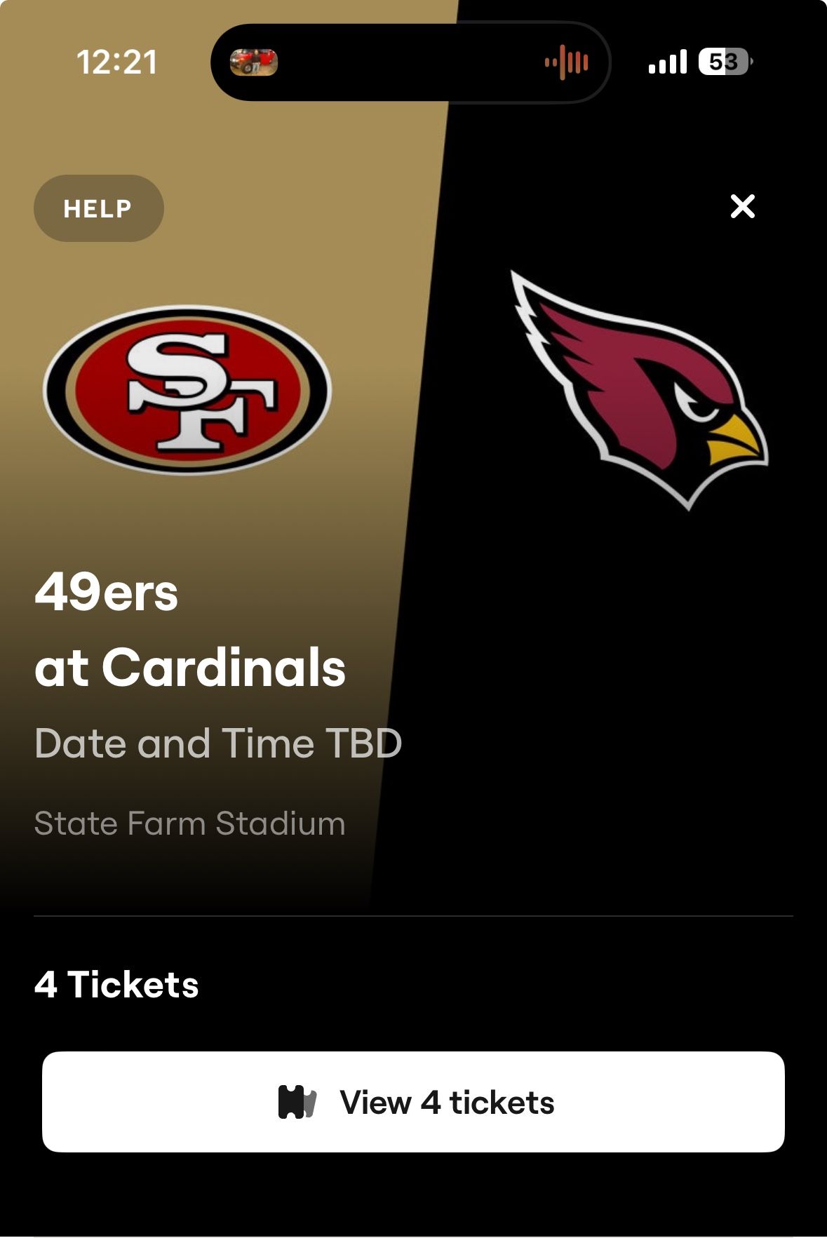 Az Cardinals Vs Niners $150 each