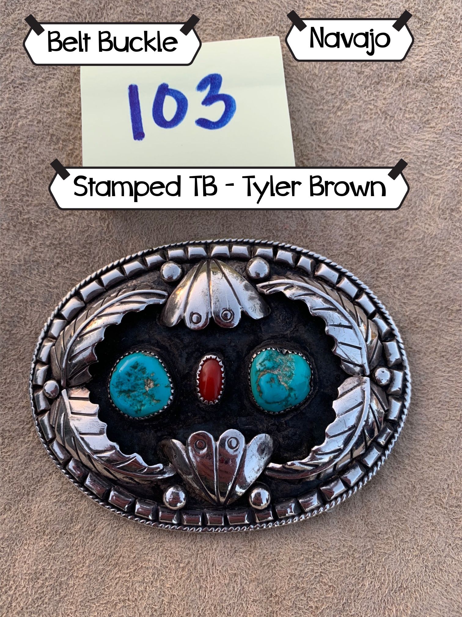 #103 Belt Buckle Navajo Sterling Silver 3 3/4”