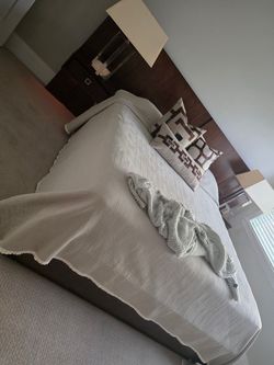 King Bed Frame with Headboard & Lamps