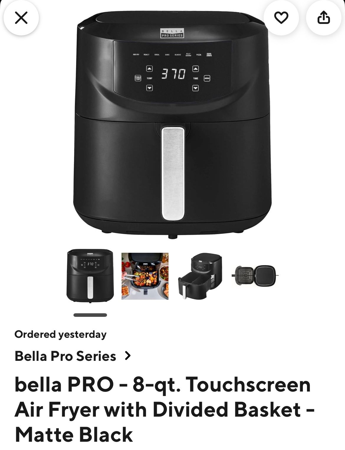 bella PRO - Smart Crisp 8-qt. Touchscreen Air Fryer - Stainless Steel