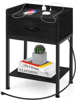BTY Charging Nightstand with Drawer, Outlets and 3 USB Ports