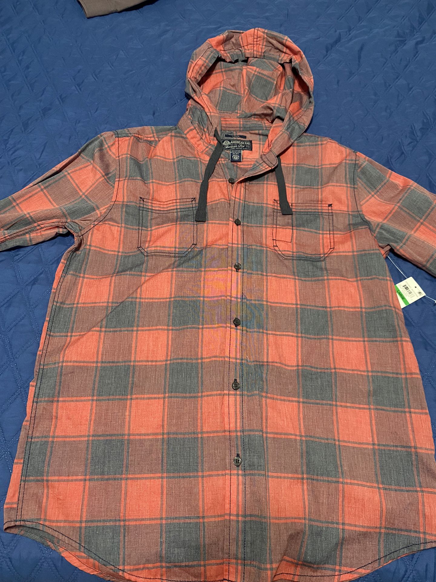 American Rag Mens Western Button Up Hooded Dress Shirt Plaid Large 100% Cotton H&M H & M Aeropostale INC International Concepts Vans