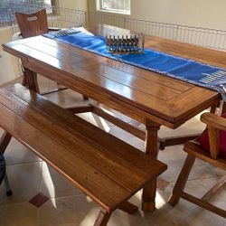 Large Solid Wood Table W Chairs And Benches