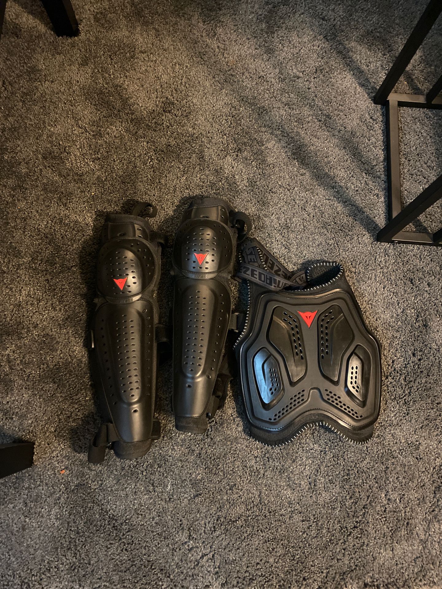 Dainese knee and shine guards and chest plate protector motorcycle gear