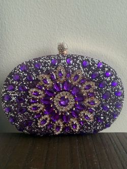 Purple Crystal Embellished Evening Clutch