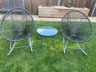 Used 3-Piece Seating Acapulco, Modern Patio Furniture, Glass Top Table and 2 Chairs Indoor and Outdoor