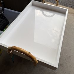 White Tray With Bamboo Handles 