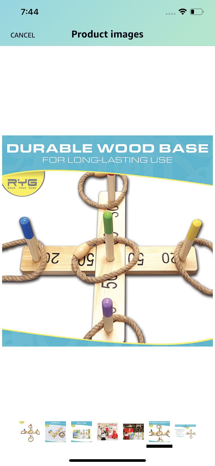 Wooden Ring Toss Game Set, Durable Wood Base, 5 Wood Pegs, 5 Rope Rings, Portable Indoor and Outdoor Family Quoits Games, for Kids & Adults