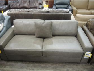 KUKA Taupe Gray Leather Track-Arm Sofa
