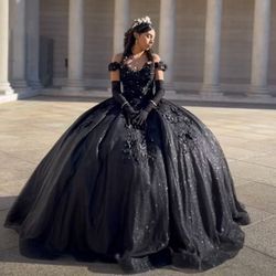 Brand New Black Sparkly Flower Quinceañera/sweet 16 Dress