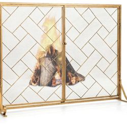 Costway 2-Panel Fireplace Screen Fence Gold 