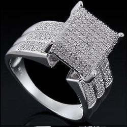 Gorgeous Womens 14K White Gold Over Solid Sterling Silver 3/5 CTW Diamonds Size 7 Designer Ring