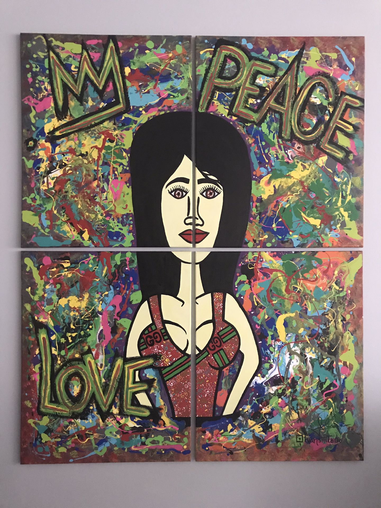 The Gucci girl art peace in 4 canvas